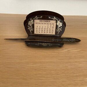 Vintage Heintz Metal Art Shop Letter Holder With Perpetual Calendar and Letter O